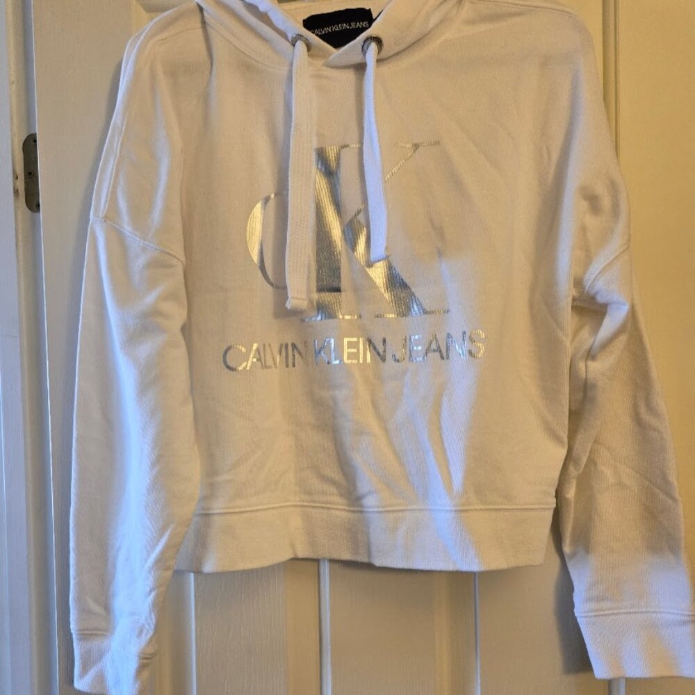 Calvin Klein White Cropped Hoodie